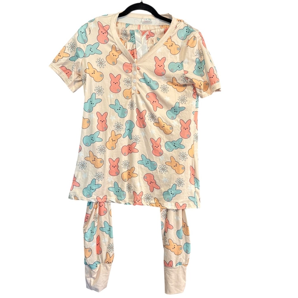 Shirley & Stone Womens Peeps Bunny Pajama Set Henley Joggers Small Buttery Soft